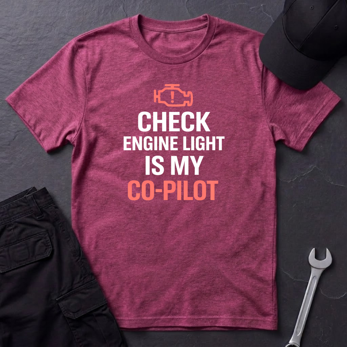 Check Engine Light Is My Co-Pilot red T-Shirt