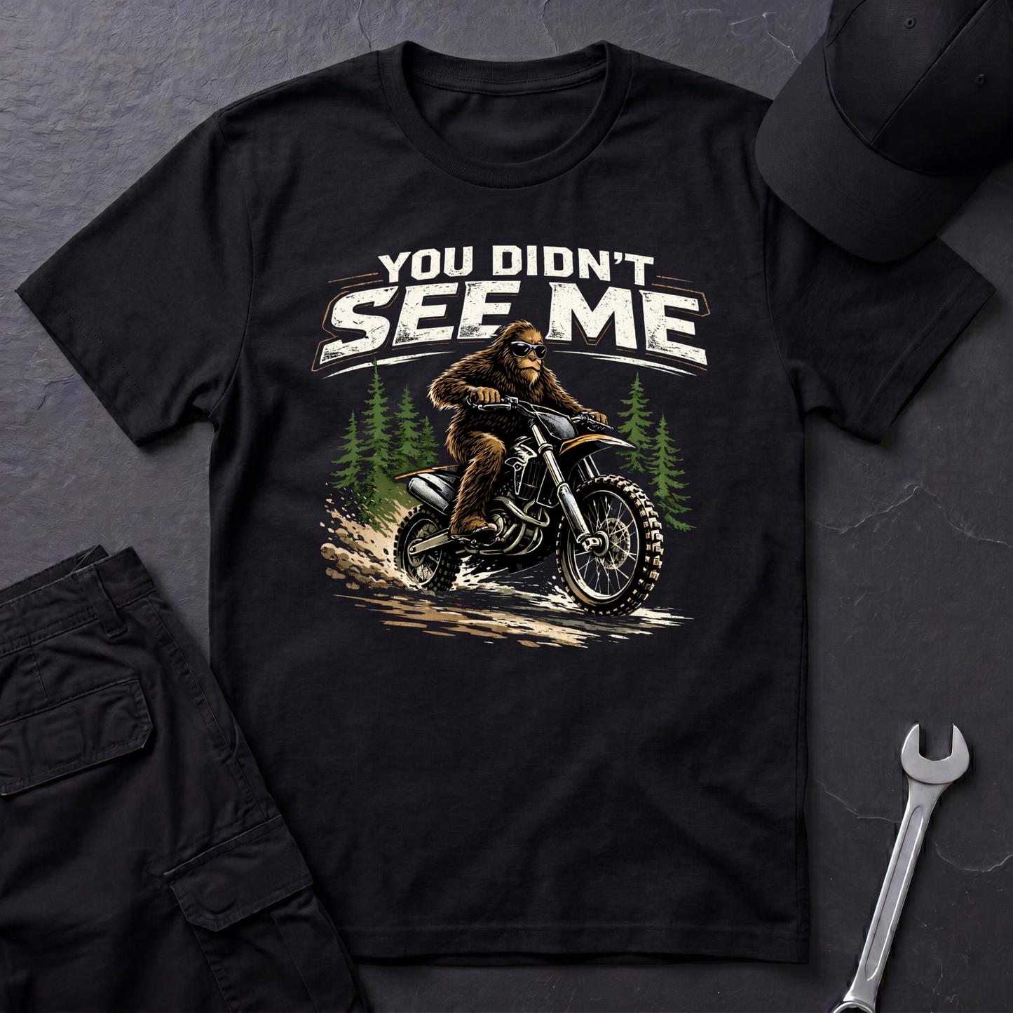 You Didn't See Me Sasquatch Dirtbike  T-Shirt