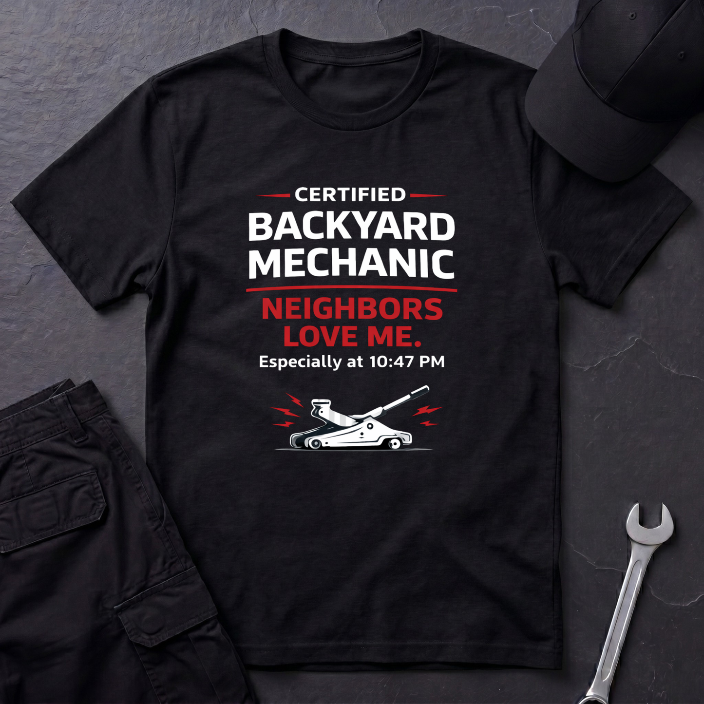Backyard Mechanic white print T-Shirt