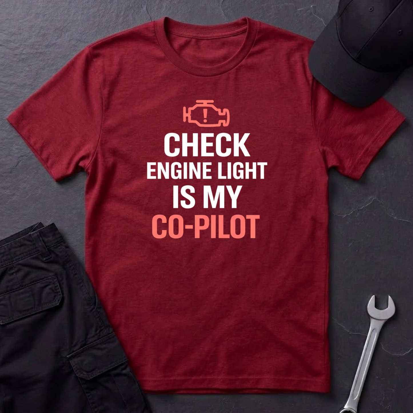 Check Engine Light Is My Co-Pilot red T-Shirt