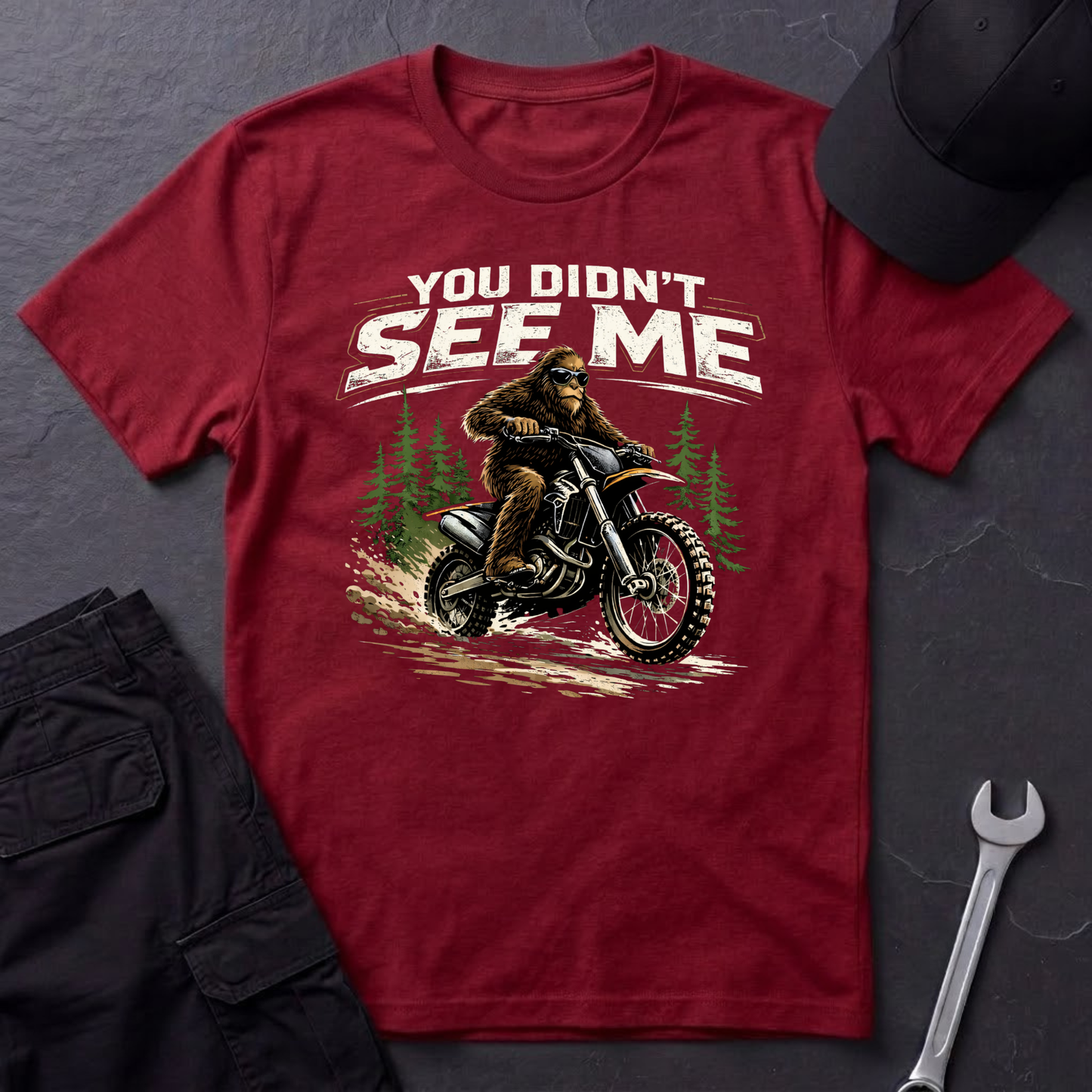 You Didn't See Me Sasquatch Dirtbike  T-Shirt