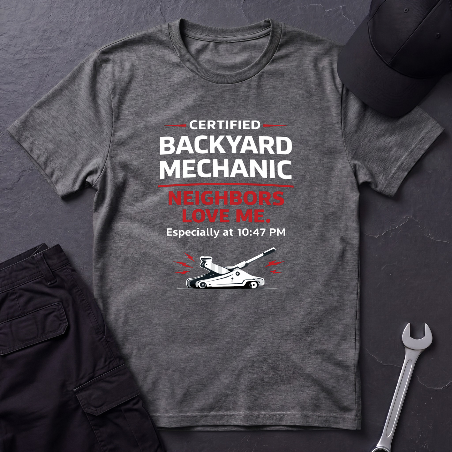 Backyard Mechanic white print T-Shirt