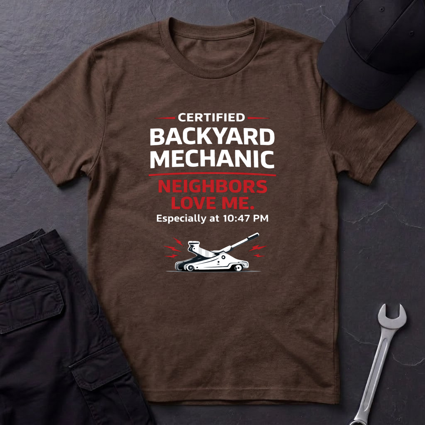 Backyard Mechanic white print T-Shirt