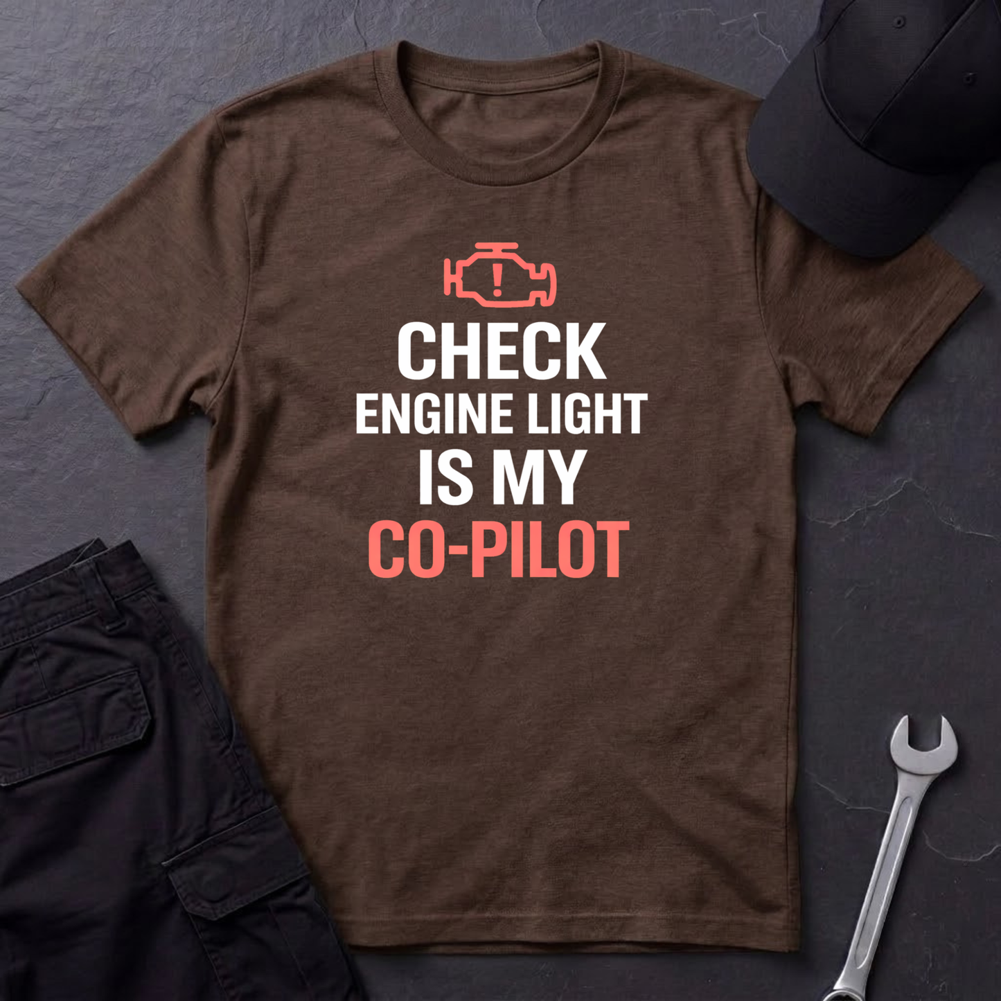 Check Engine Light Is My Co-Pilot red T-Shirt