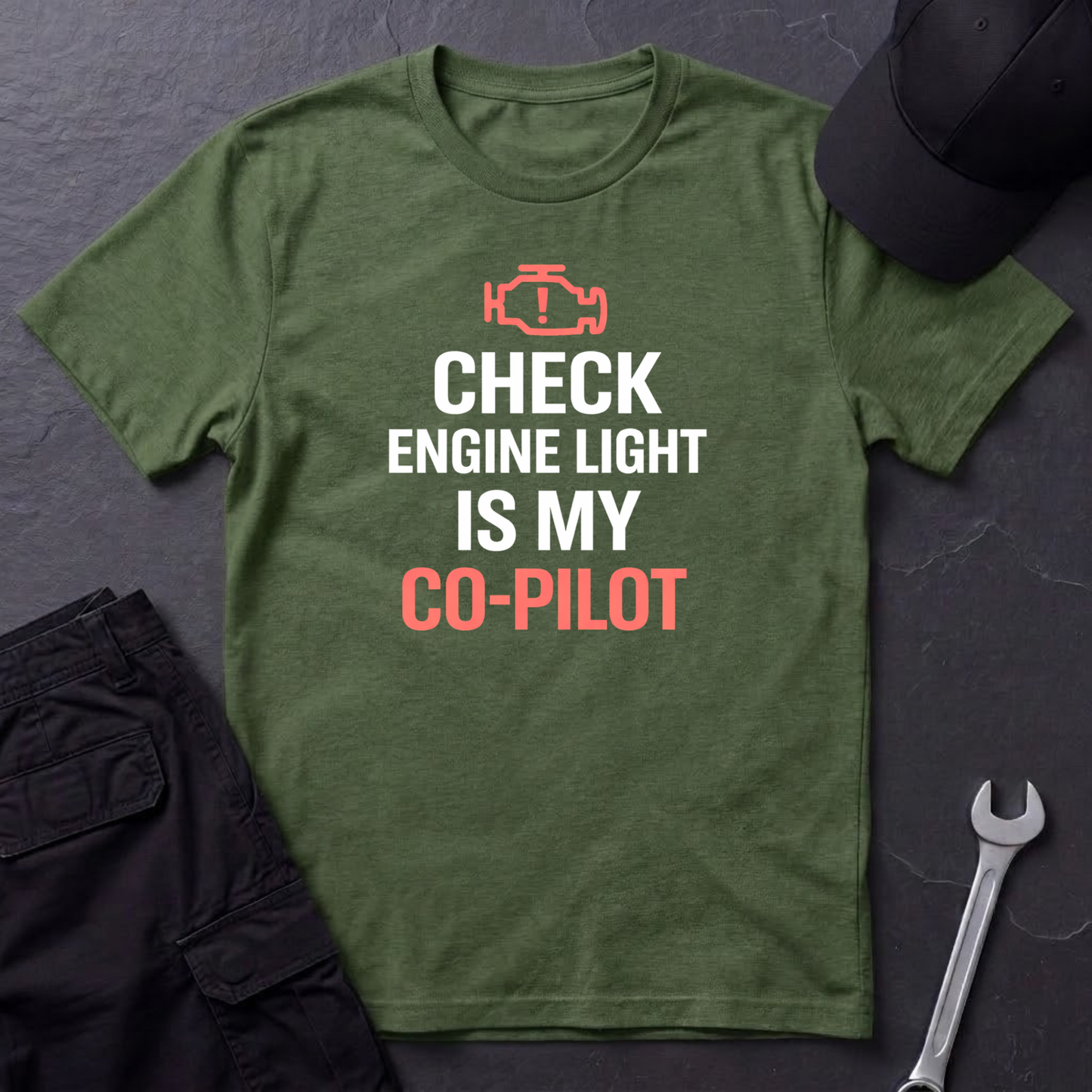 Check Engine Light Is My Co-Pilot red T-Shirt