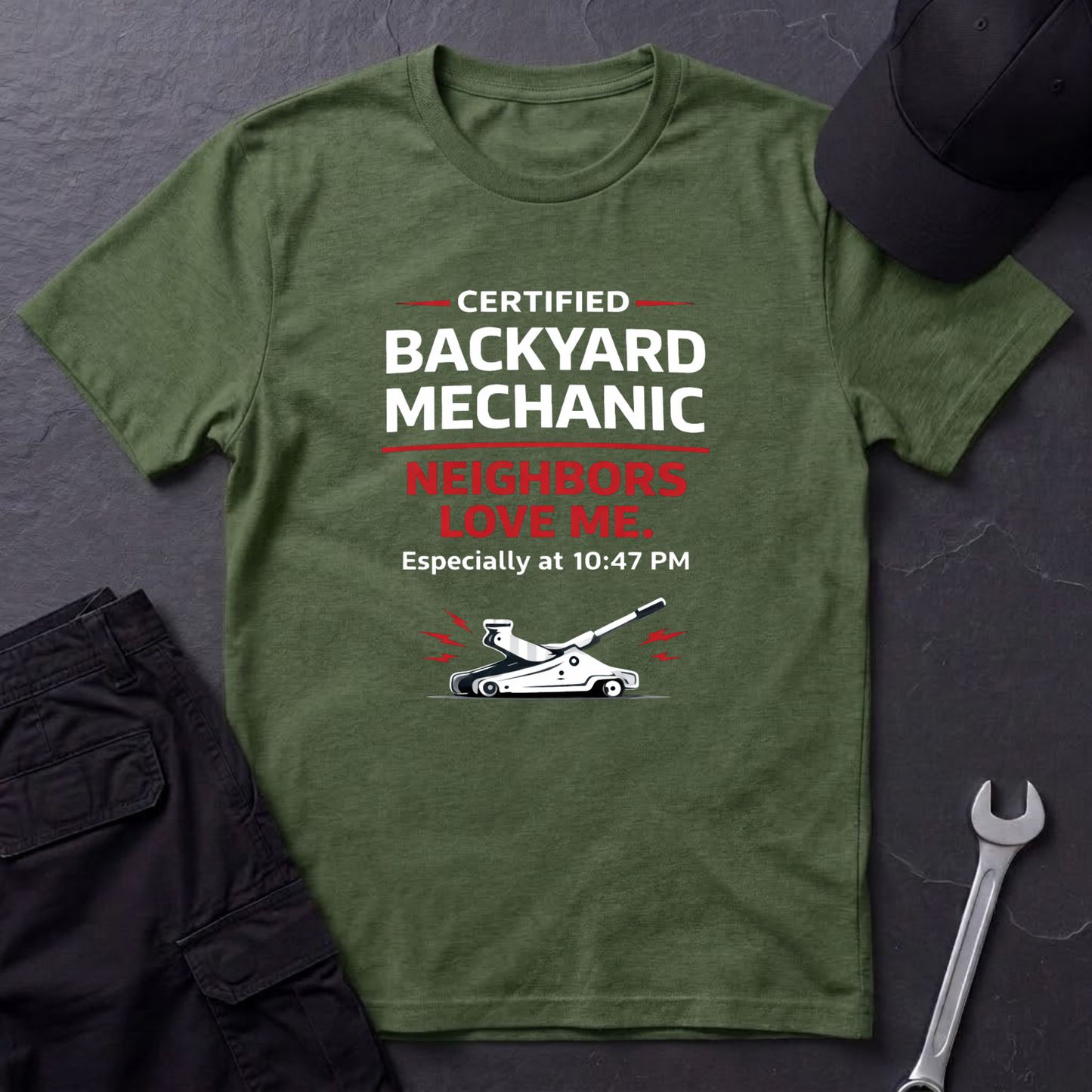 Backyard Mechanic white print T-Shirt