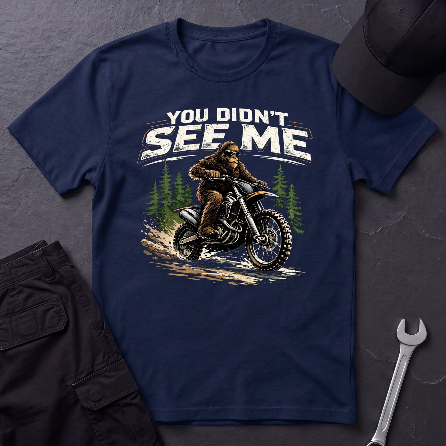 You Didn't See Me Sasquatch Dirtbike  T-Shirt