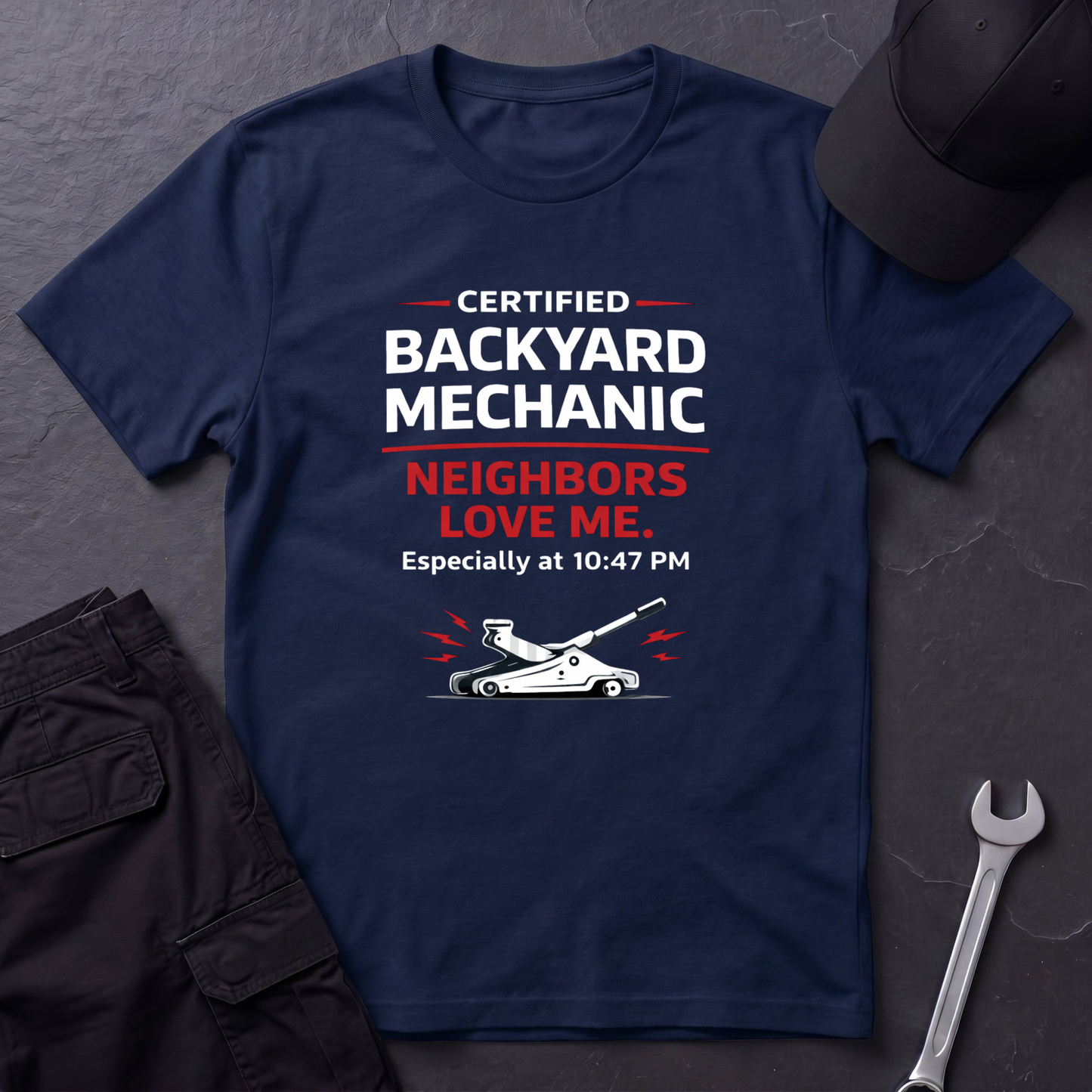 Backyard Mechanic white print T-Shirt